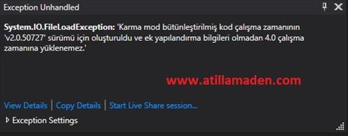 Karma Mod Çalışma Hatası (v2.0.50727)