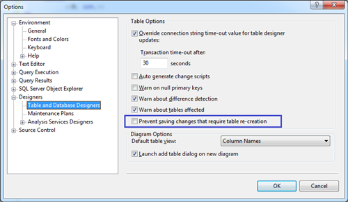 SQL Server Tabloyu Yeniden Kaydetme Sorunu