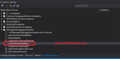 Managed Debugging Assistant 'ContextSwitchDeadlock was detected' Hatası